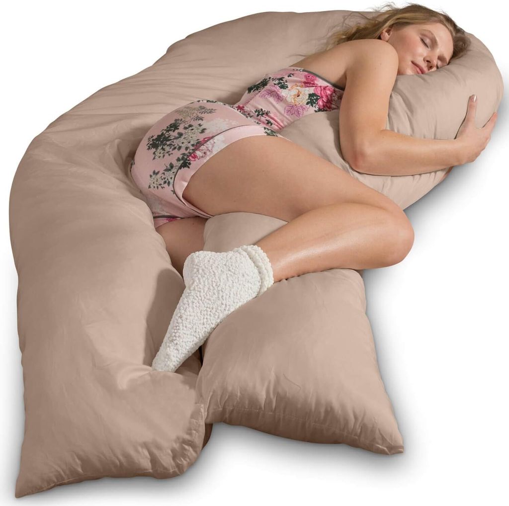 Traumreiter Seitenschläferkissen Jumbo XXL mit Bezug Baumwolle Hellbraun