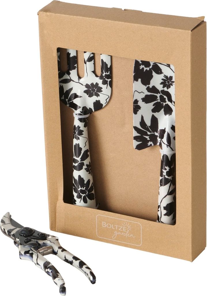 BOLTZE Gartenwerkzeug Esra (3 tlg., Beige/Schwarz, Metall, Florales Design)