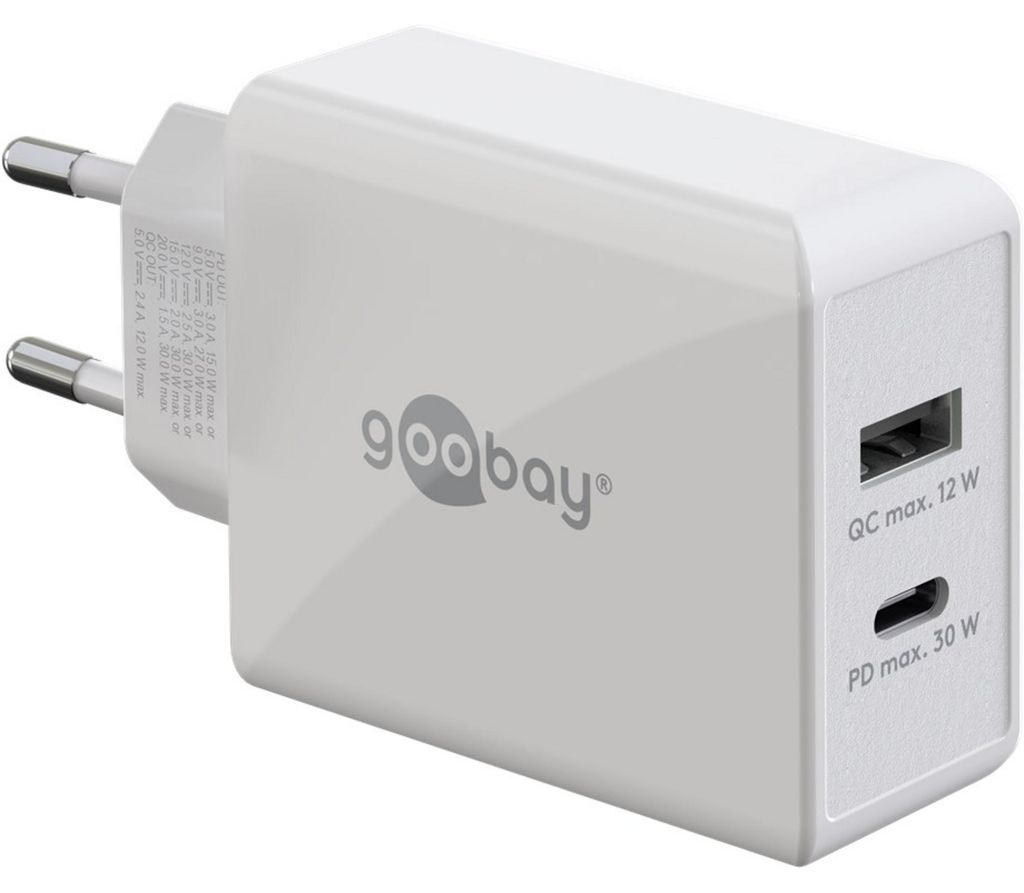 Goobay 30 W USB-C PD Dual-Schnellladegerät weiß, 1x Produktbild 