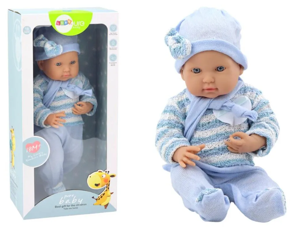Poupée bébé douce anti-choc, ensemble pull rayé et bonnet écharpe - 2