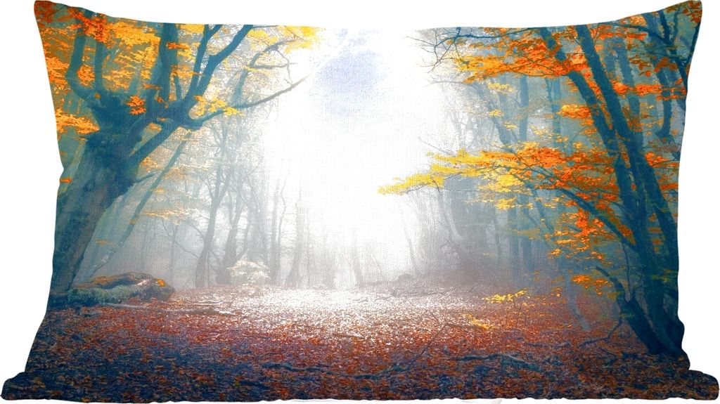 MuchoWow Zierkissen Sofakissen Wohnzimmer Dekokissen 50x30 cm Wald - Nebel - Herbst - Wohnzimmerdekoration - Polster mit Photo