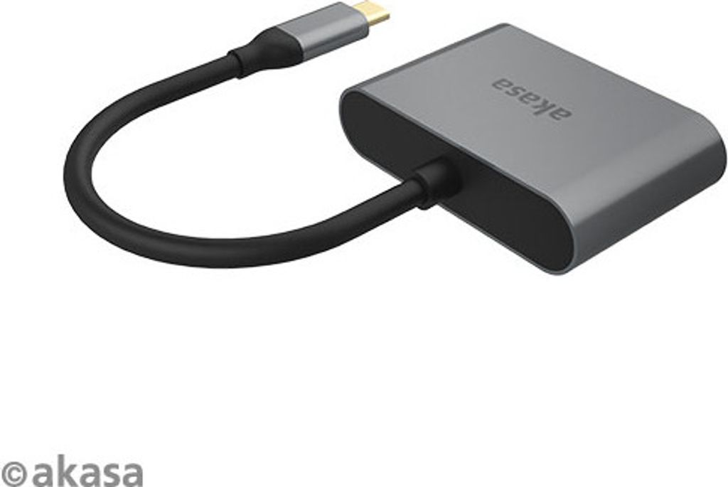 Akasa USB Typ C 2-In-1 Display-Adapter - silber - Digital/Daten - Digital/Display/Video, USB Typ-C, HDMI, VGA, Aluminium, Passiv, 0,18 m, China
