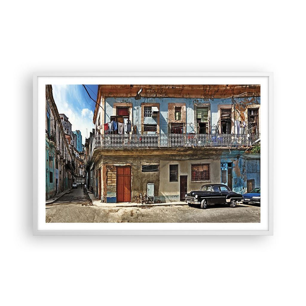 Gerahmtes Poster - Weißer Rahmen - Kuba Havanna Balkon - 91,5x61 cm - Wand Bild - Wanddeko - Wandbilder - Kunstposter - Wandposter - Bilderrahmen ...