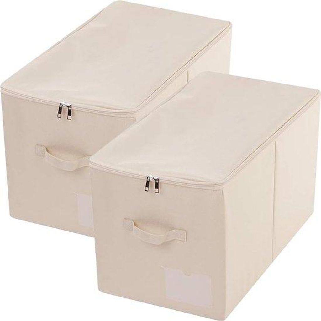 Großer Aufbewahrungsbehälter mit Deckel - 56 x 32 x 33 cm - Faltbarer Organizer mit Griffen - Beige - 2er Set