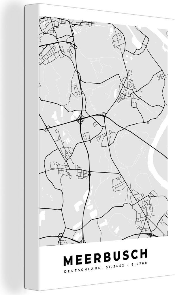 OneMillionCanvasses - Leinwandbilder - 90x140 cm, Stadtplan der Stadt - Meerbusch - Deutschland - Karte, Wandbilder Kunstdruck Wanddekoration - F...