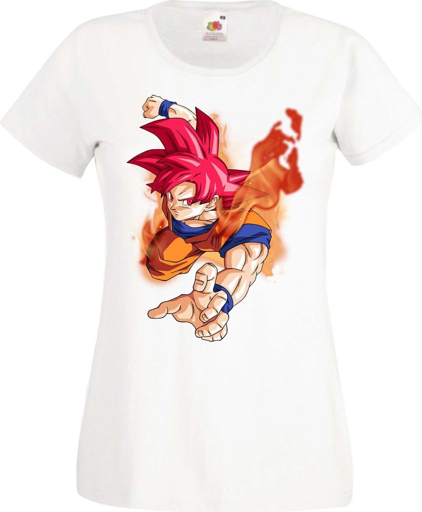 Damen T-Shirt Anime Manga Dragon Anime Manga Ball Z 07 Gokugod Form, Lady XL / Weiß