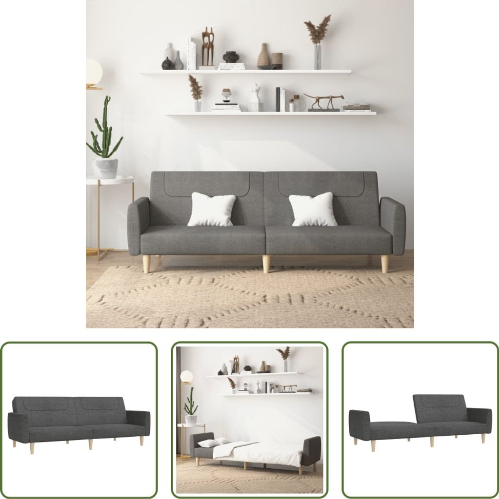 The Living Store Schlafsofa 2-Sitzer Dunkelgrau Stoff