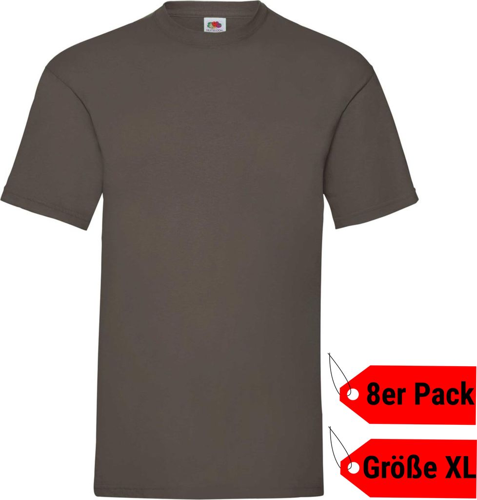 8er Pack FRUIT OF THE LOOM Valueweight T Herren Damen T-Shirt, Chocolate, Größe XL