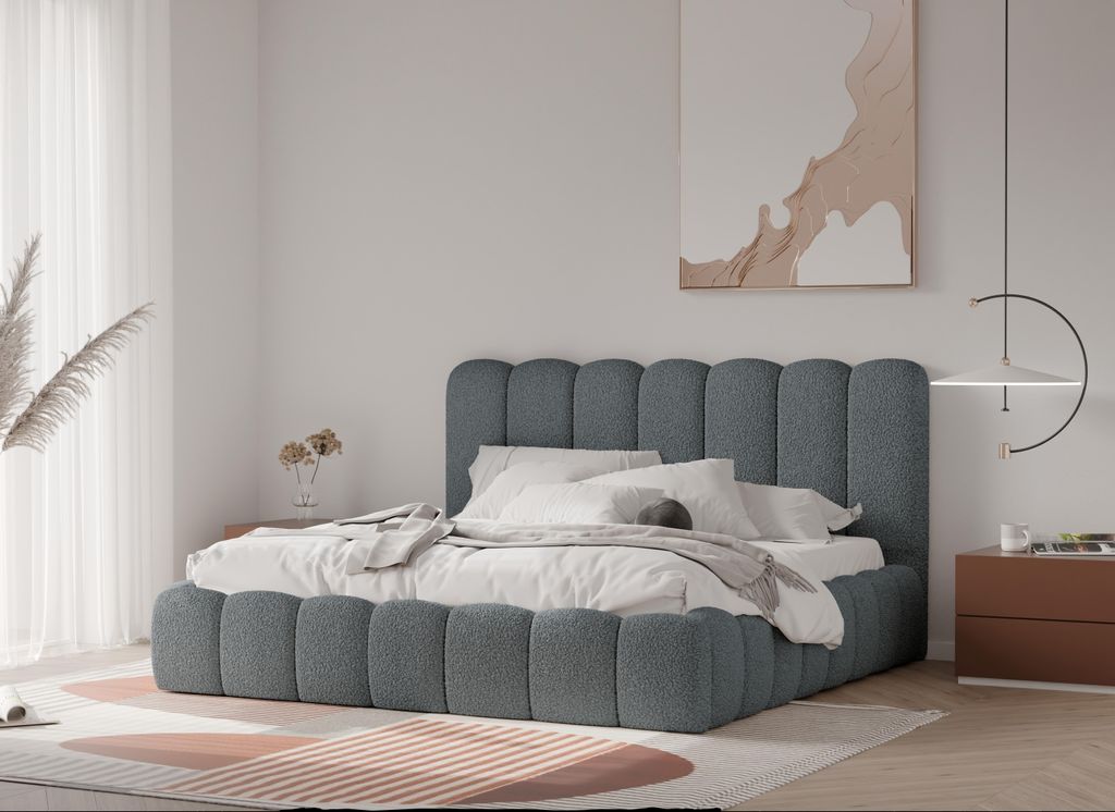 4ALLHOME Polsterbett Timber mit Bettkasten und Lattenrost – Designerbett – Komfortbett mit Stauraum – Mettalrahmen mit Gasdruckfedern – Gep...