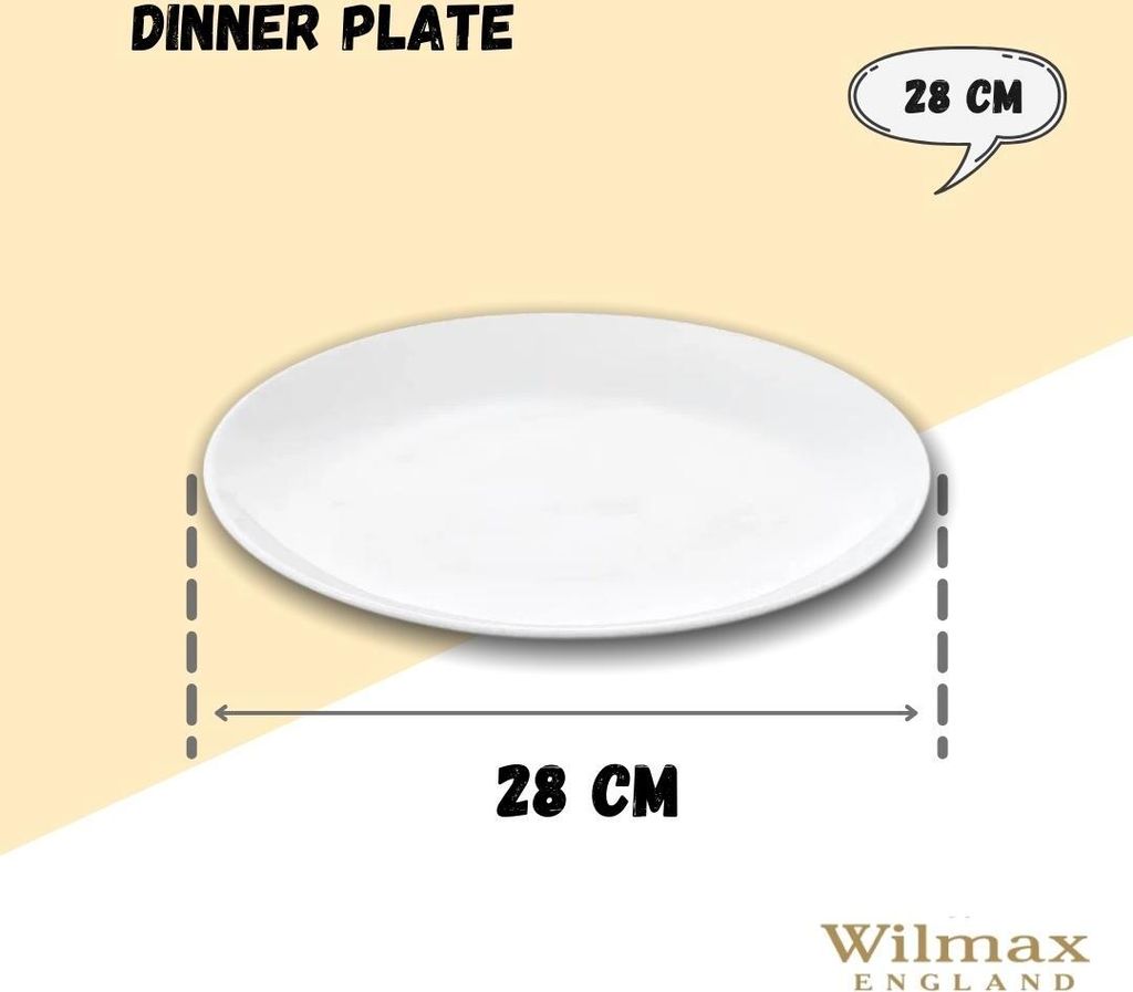 A dinner plate with its dimensions indicated.