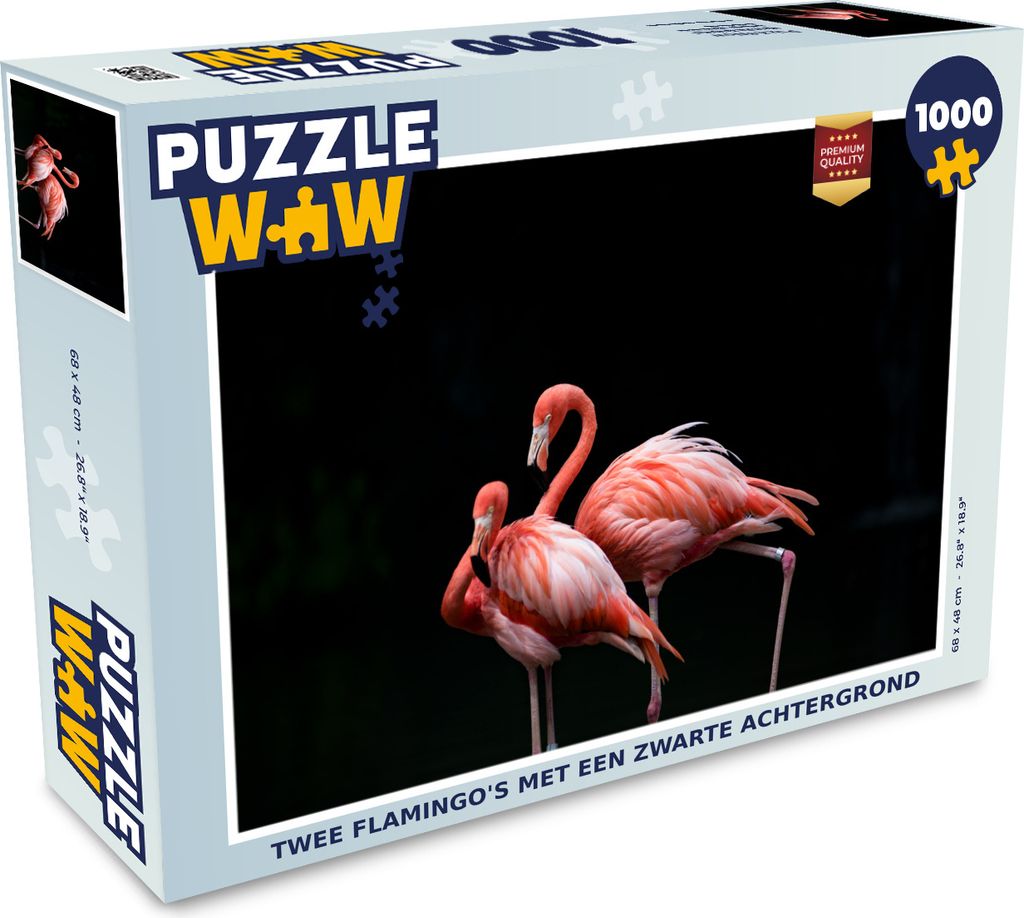 MuchoWow Puzzle 1000 Teile Zwei Flamingos mit schwarzem Hintergrund - Erwachsene - Rätsel