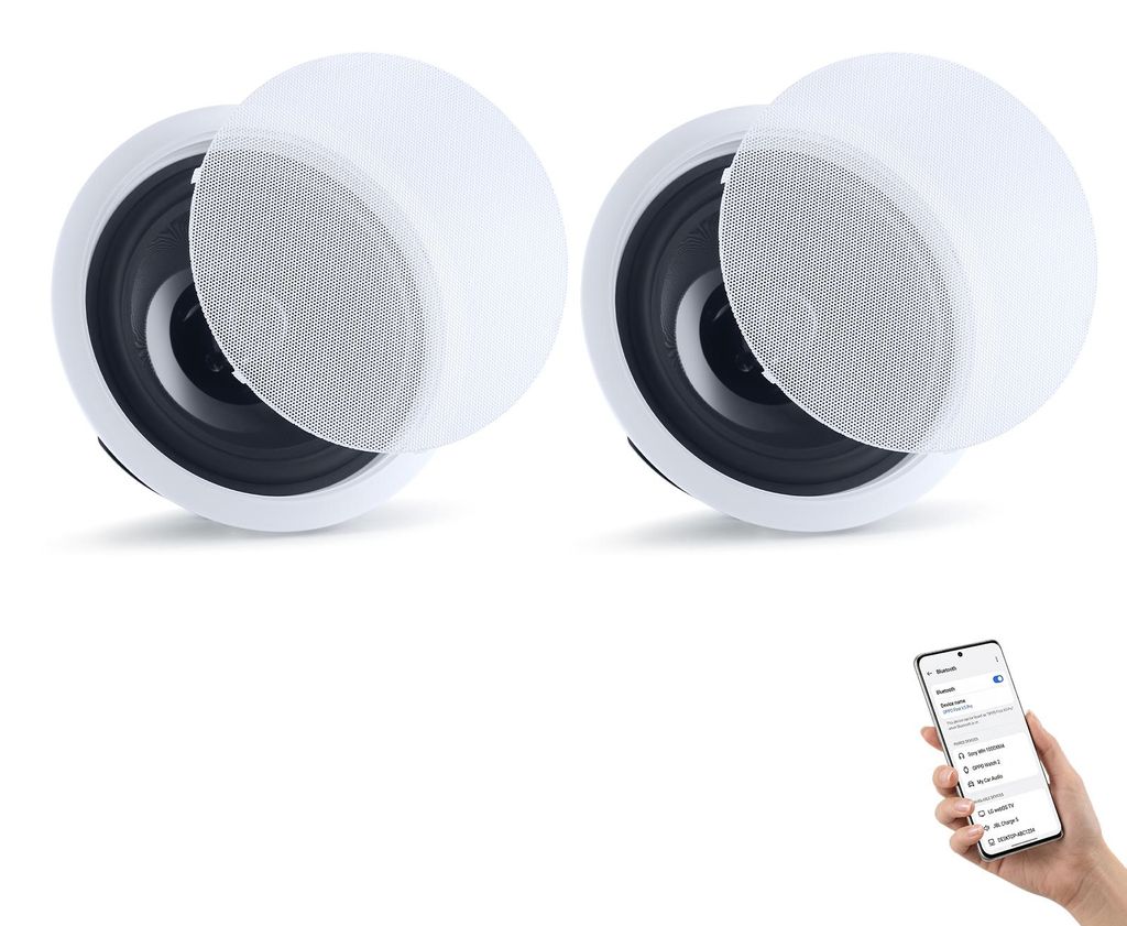 VEVOR 2 Einbaulautsprecher Bluetooth 203,2 mm, 2-Wege Lautsprecher mit Verstärker & 50 W Spitzenleistung, Kabelgebundene Deckenlautsprecher für H...