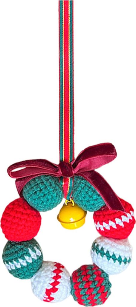 Handgestrickter Weihnachtskranz mit Kugeln, DIY-Strickkranz, kleiner Kranz mit Mini-Glöckchen für die Winterfeiertage, Fensterdekoration, Weihnac...