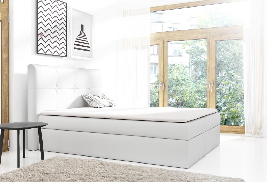Boxspringbett LINGO , Pocket Matraze Topper , 180 x 200 cm , ( Weiss - Madryt 920 )