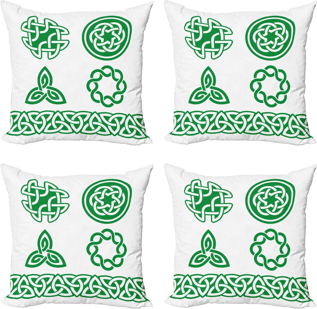ABAKUHAUS irisch Kissenbezug Set (4 Stück), Medieval Knots, Moderner Doppelseitiger Digitaldruck, 45 cm x 45 cm, Farn-Grün und Weiß