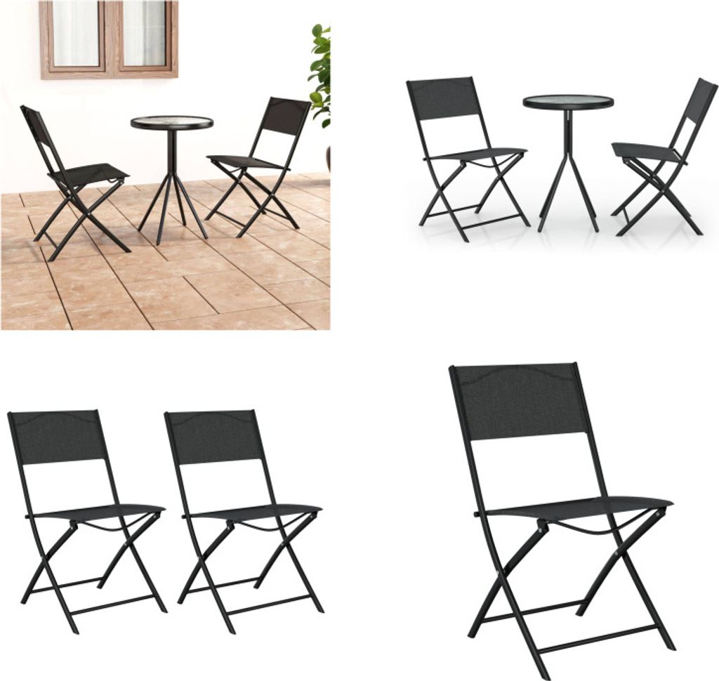 vidaXL 3 tlg. Bistro Set Stahl Schwarz - Bistro-Set - Bistro-Sets - Klappbares Bistroset - Faltbares Bistroset
