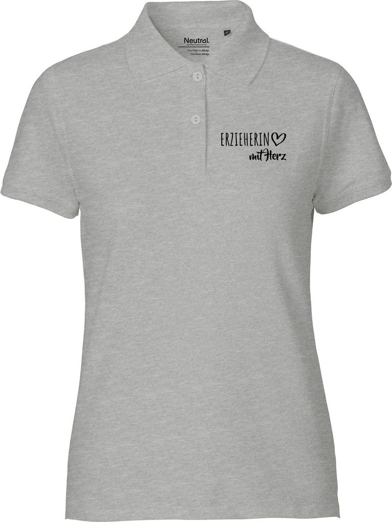 Huuraa Frauen Poloshirt Erzieherin mit Herz Geschenk Größe M Sport Grey Bio Baumwolle Fairtrade Erzieherin Mode