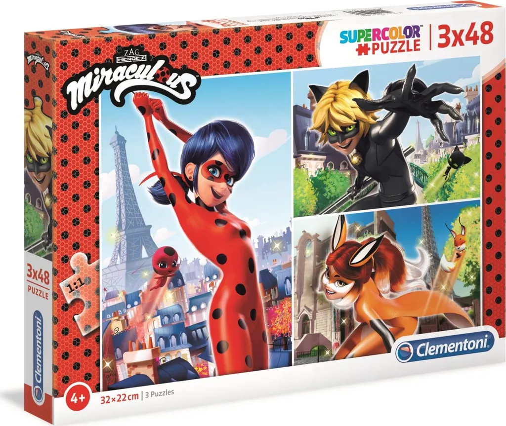 Clementoni Puzzle 3x48 Pièces Miraculous Ladybug et Chat Noir 25239