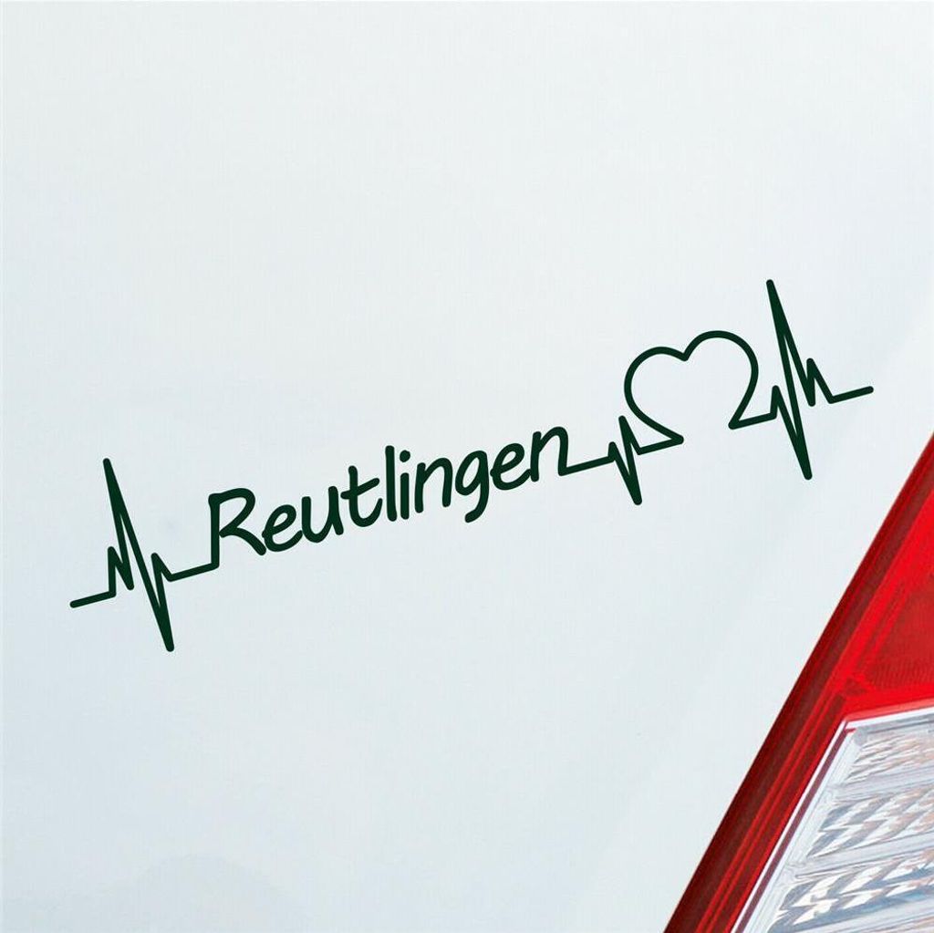 Auto Aufkleber Reutlingen Herz Herzschlag 19x5 cm Dunkelgrün Sticker Heckscheibenaufkleber