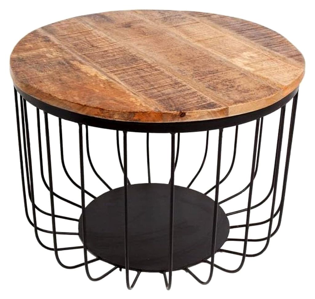 Massiver Couchtisch im Industrial-Stil aus Mango Massivholz 56cm