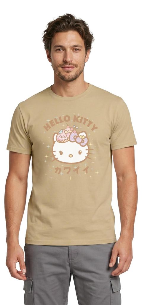 Spreadshirt Hello Kitty Kawaii Stil Männer T-Shirt, XL, Sandbeige