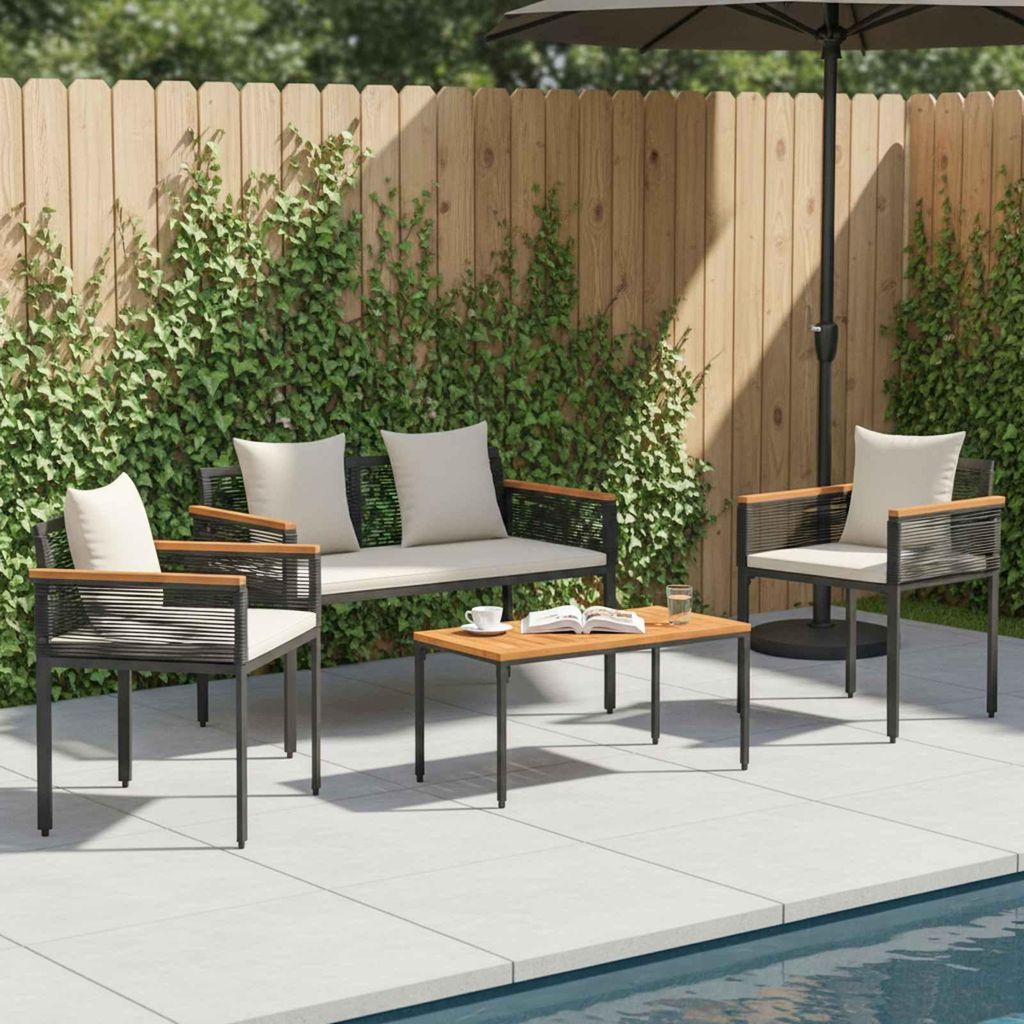 "Schlussverkauf" Gartenmöbel Set 4 Stück - Loungegruppe UV-beständig - Schwarz und Cremeweiß PE-Rattan C12102