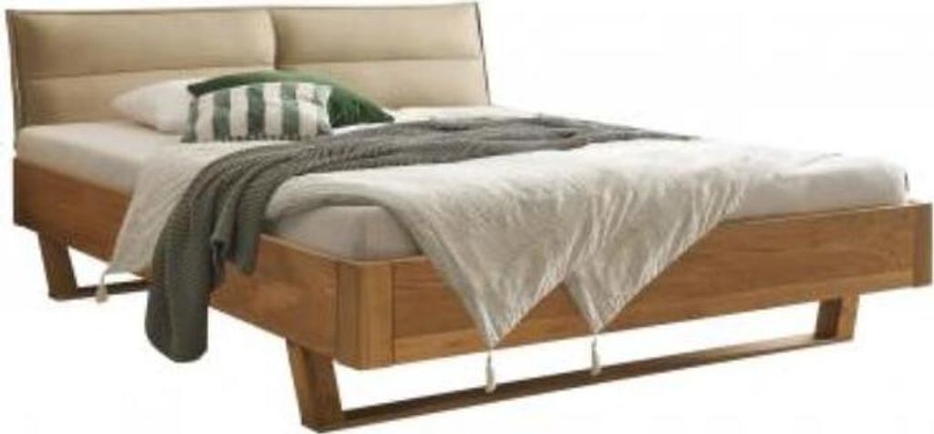 Doppelbett Bett Tjark Eiche Massiv 180x200 mit Polsterkopfteil Beige