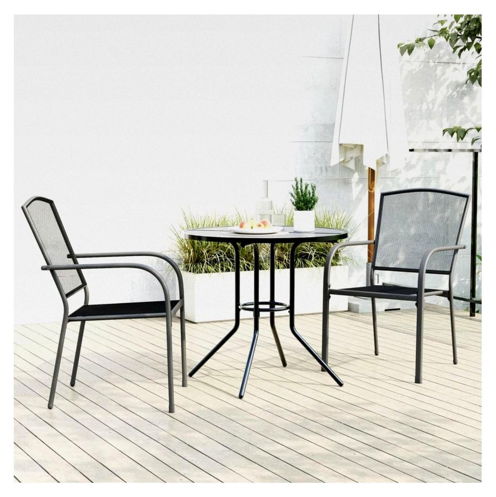 Stapelbares Gartenstuhl-Set, 3-teilig, anthrazit, pulverbeschichteter Stahl