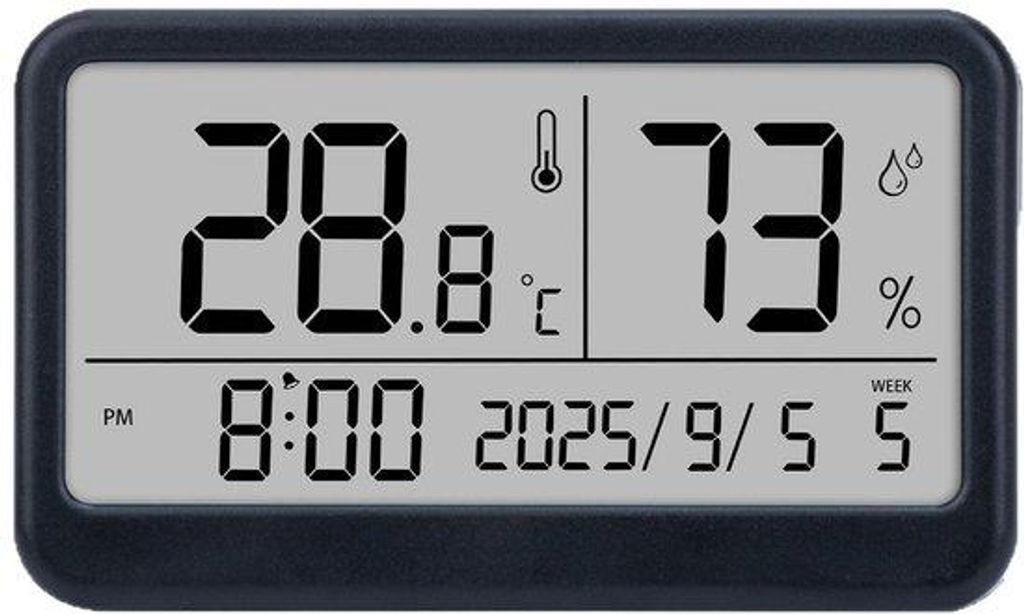 Elektronische hygrometer-thermometer, digitale display, magnetisch, mini, zwart, auto en babykamer toepassing