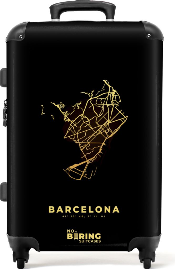 NoBoringSuitcases.com Großer Koffer - Barcelona - Karte - Gold - Karten - Spanien - Kombinationsschloss TSA - Hartschalen Trolley 4 Rollen - 72 ...