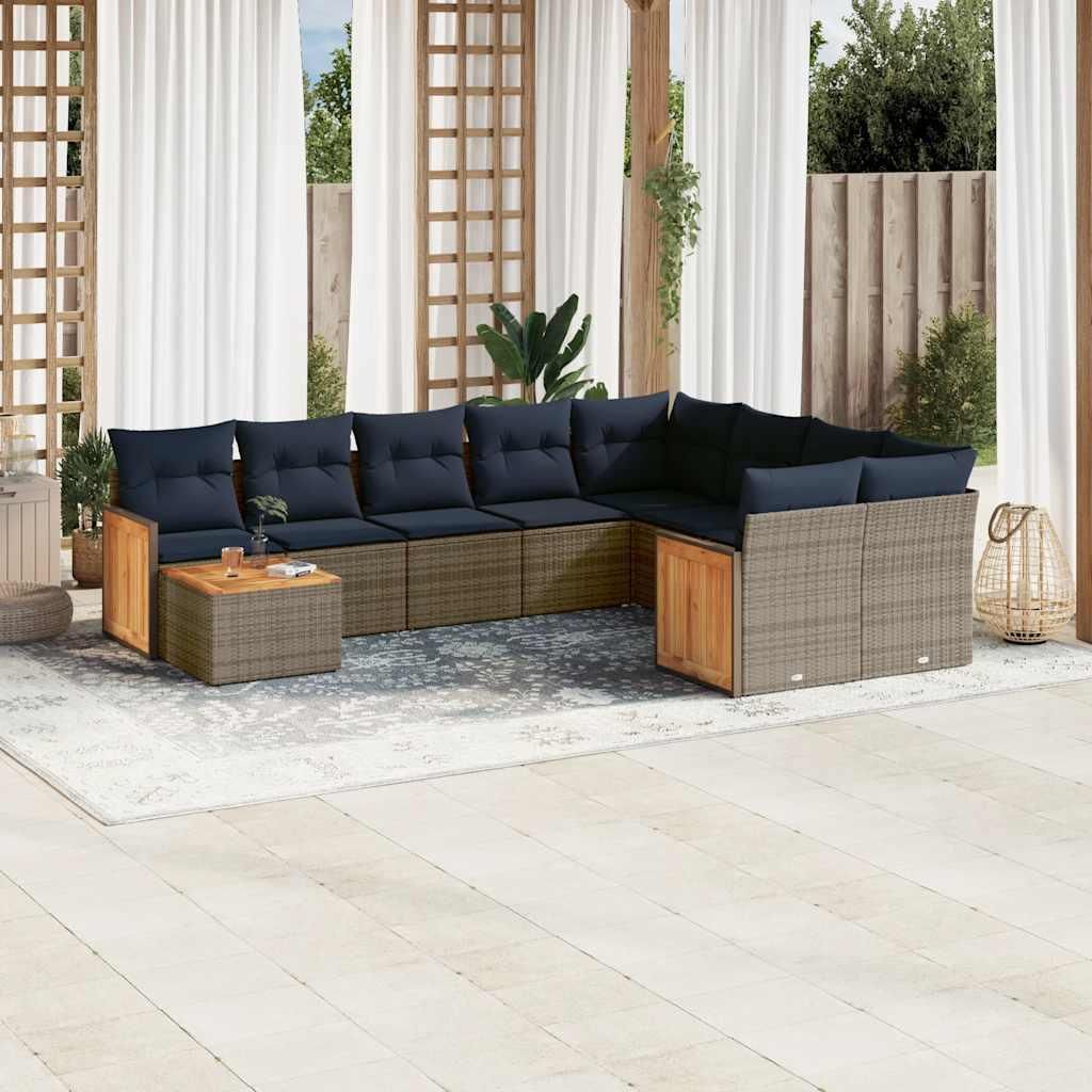 Möbel 10-teiliges Gartensofa-Set mit Kissen, grau, Polyrattan - Gartenmöbelgarnituren CC4013