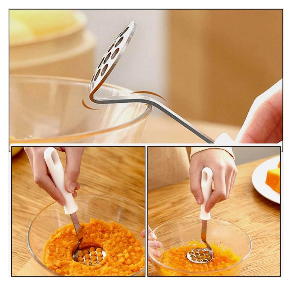 Manueller Kartoffelstampfer aus Edelstahl mit ergonomischem Griff für Kartoffelpüree, Avocado und Gemüse, spülmaschinengeeignet