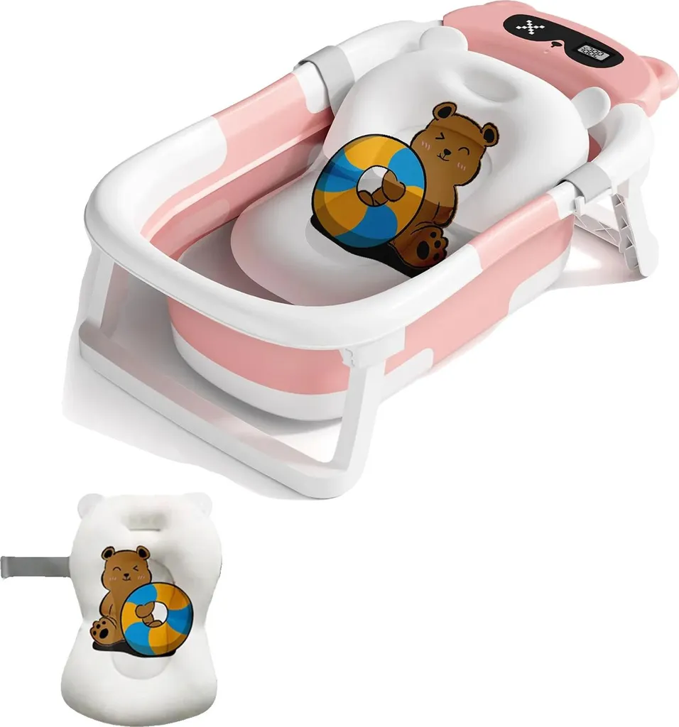 Baignoire pliable pour bébé rose avec suivi de température numérique