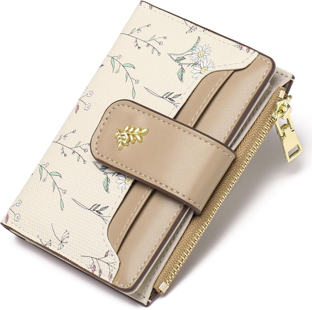 Geldbörse Damen Klein Portemonnaie Kunstleder Portmonee Geldbeutel Damen mit Reißverschlusstaschen Münzfach Slim Wallet Minimalistisch & schlank