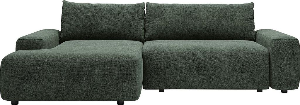 Linke Ecke Schlafsofa aus strukturiertem Stoff grün - DAVISO