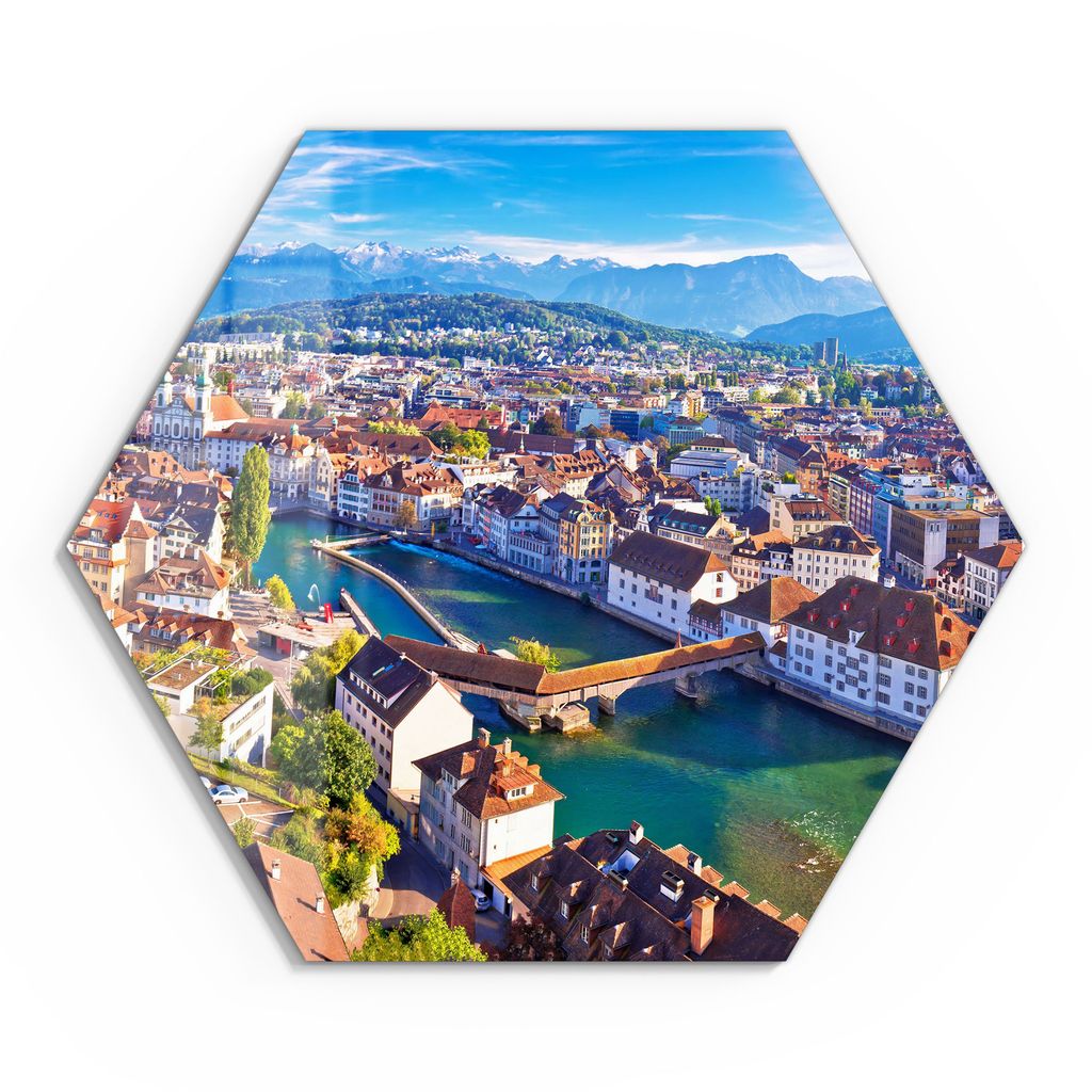 DEQORI Glasbild Echtglas 55x48 cm 'Blick über Luzern' Produktbild 