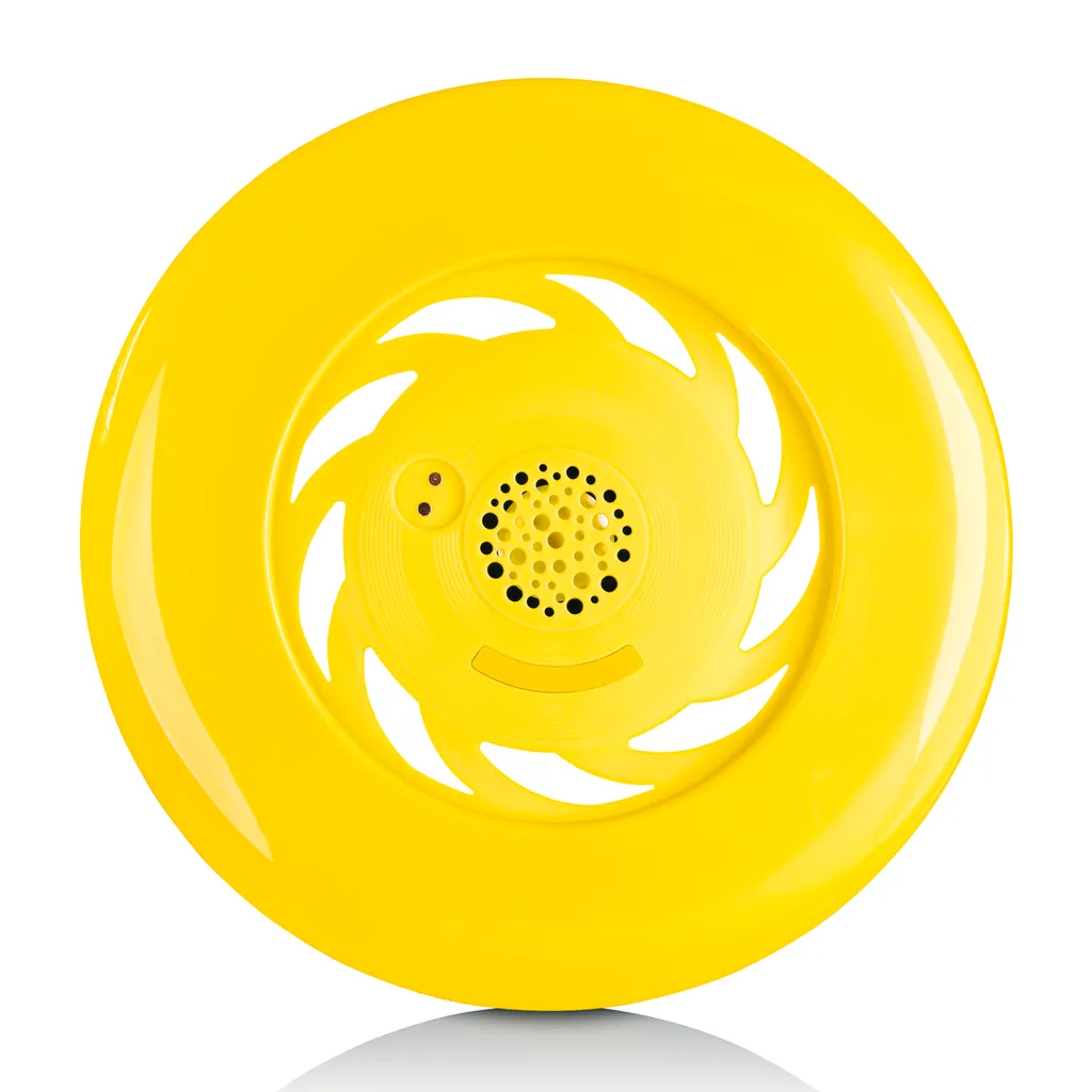 Frisbee avec enceinte Bluetooth étanche jaune de 20 m de portée