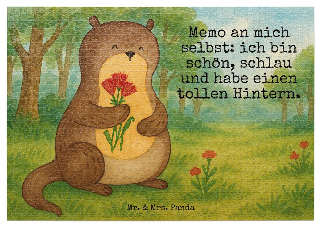 Mr. & Mrs. Panda Puzzle Otter Blumenstrauß Design 1500 Teile - Weiß - Geschenk, Selbstvertrauen, 2000, Legespiel, Achtsamkeit, Puzzlespiel, Posit...