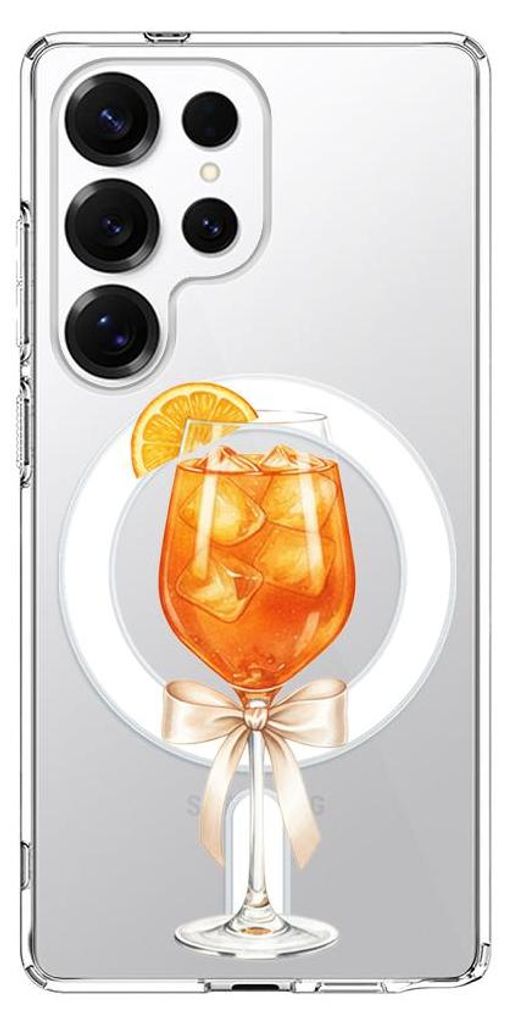 Hartschalenhülle für das Samsung Galaxy S25 Ultra, kompatibel mit MagSafe, transparent, Aperol Spritz