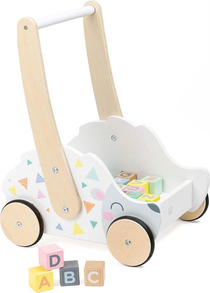 EUREKAKIDS - Gehhilfe aus Holz mit 30 Würfeln zum Spielen - Ab 18 Monaten bis 3 Jahren - Erkundung und Entdeckung - Würfel mit Zahlen und Buchstaben