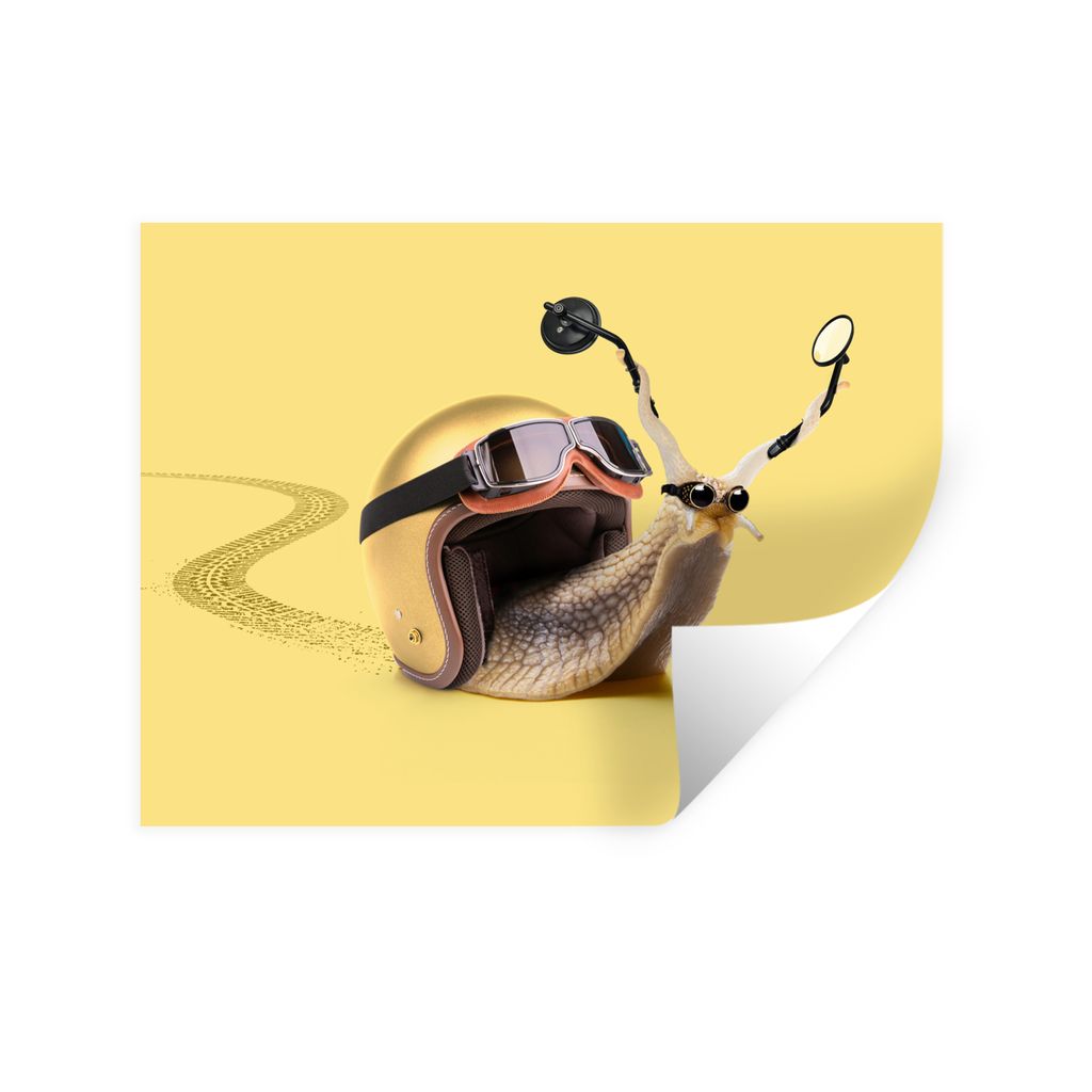 MuchoWow Wandtattoo Wandsticker Wandaufkleber Schnecke - Tiere - Helm - Gelb - Spiegel 160x120 cm Selbstklebend und Repositionierbar - Selbstkleb...