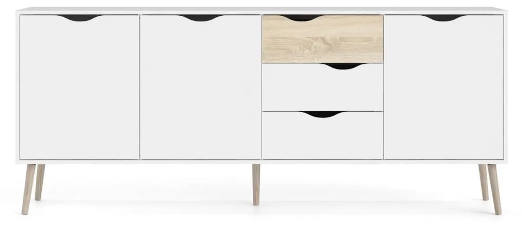 Buffet 3 portes 3 tiroirs Billund blanc et chêne L195cm Calicosy