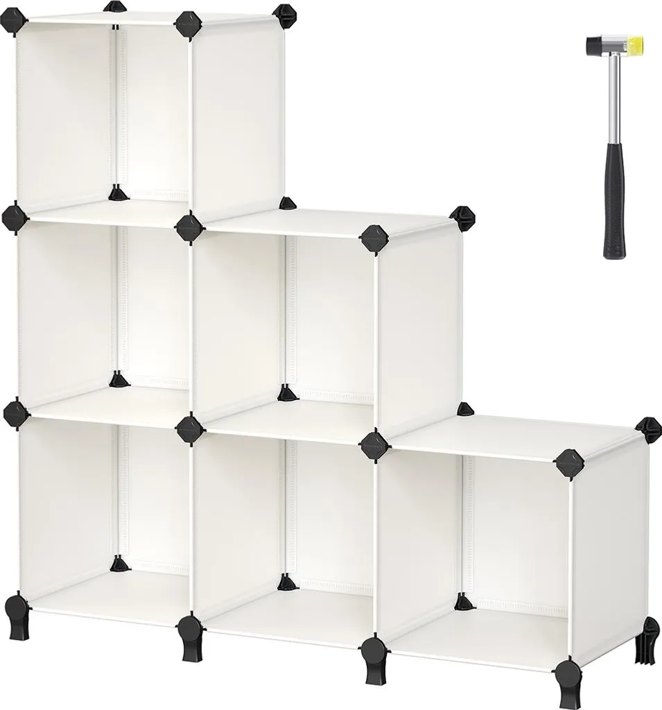 Meuble de rangement 6 cases blanc crème étagère cube 93 cm sans vis