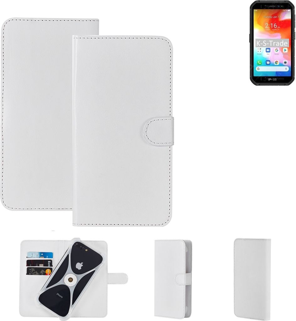 K-S-Trade Handy Hülle Schutz Hülle kompatibel mit Ulefone Armor X7 Cover Case Bookstyle Bumper weiß 1x