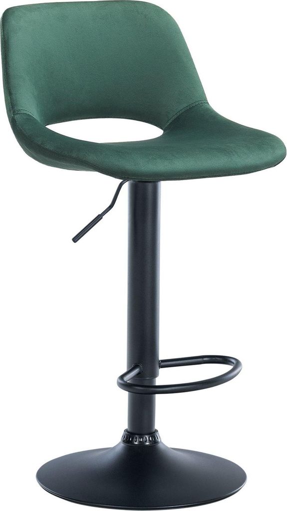 Samt-Barhocker – hoher Hocker – höhenverstellbar und drehbar für zusätzlichen Komfort | Farbe: Grün | Material Chassis: Metall mattschwarz