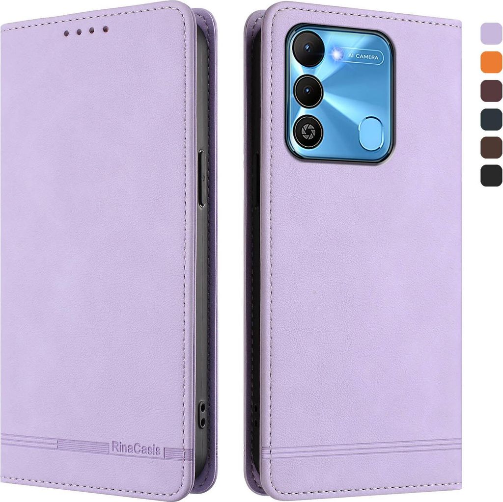 Hülle für Tecno Spark 9/Spark 8/Spark Go 2022, Retro Kunstleder Ständer Klapphülle mit Kartenfächer und Magnetische Violett