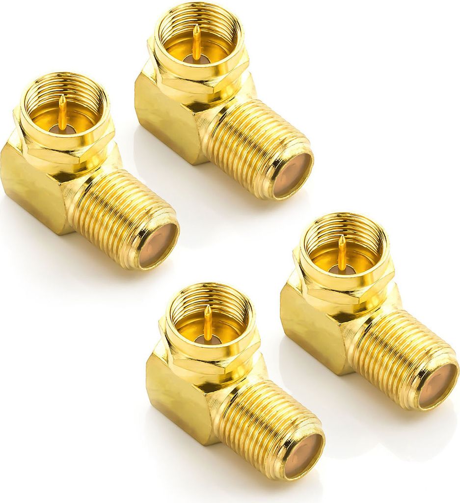 deleyCON 4x Sat-Winkel-Adapter 90° Grad für Koaxialkabel 7mm F-Adapter F-Buchse Sat-Kabel Kupplung F-Winkelstecker Winkeladapter - 4 Stück