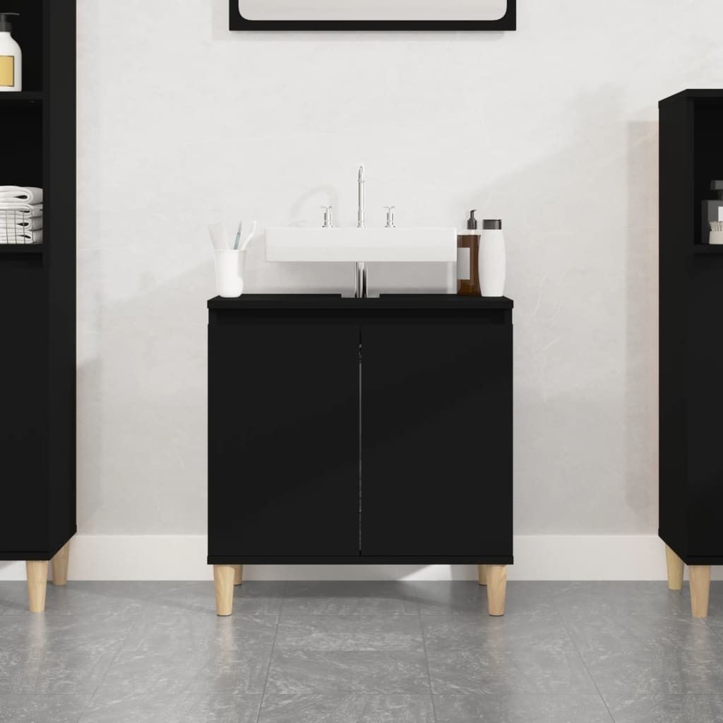 ZMH Waschbeckenunterschrank Schwarz 58x33x60 cm Holzwerkstoff