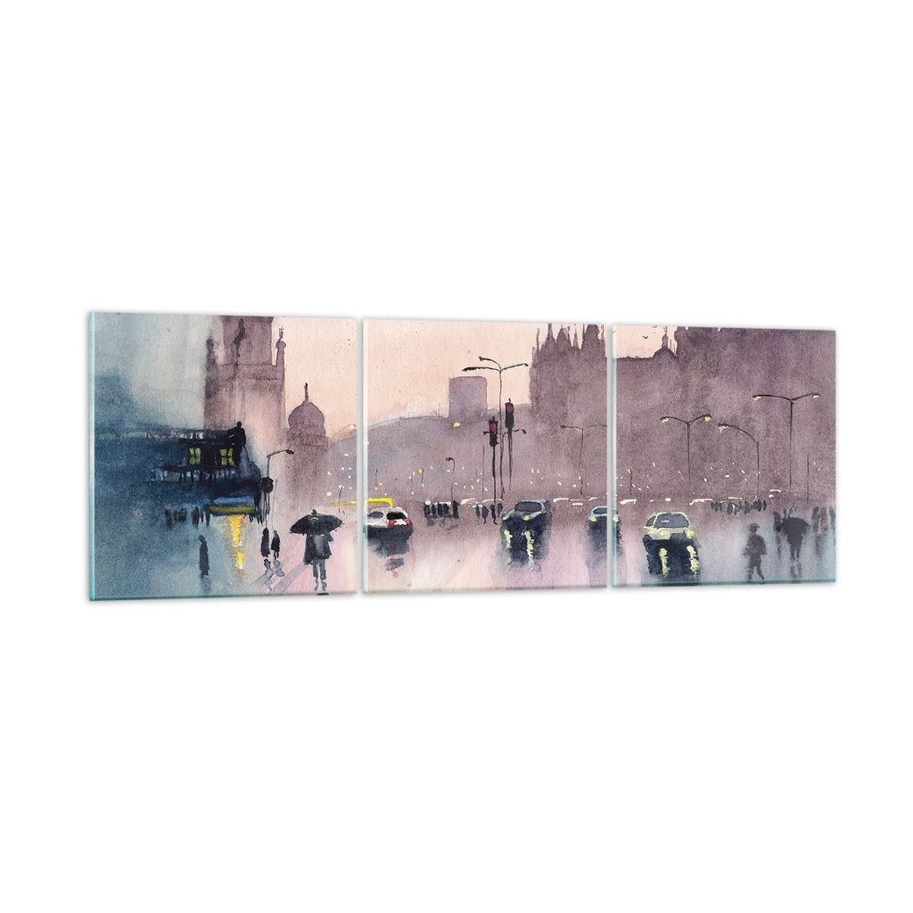 Bilder auf glas - 3 Teile - Aquarell Stadt historische Denkmäler - 120x40cm - Glasbilder - Wandbilder - Bilder - Wanddekoration aus Glas - Glas Bi...