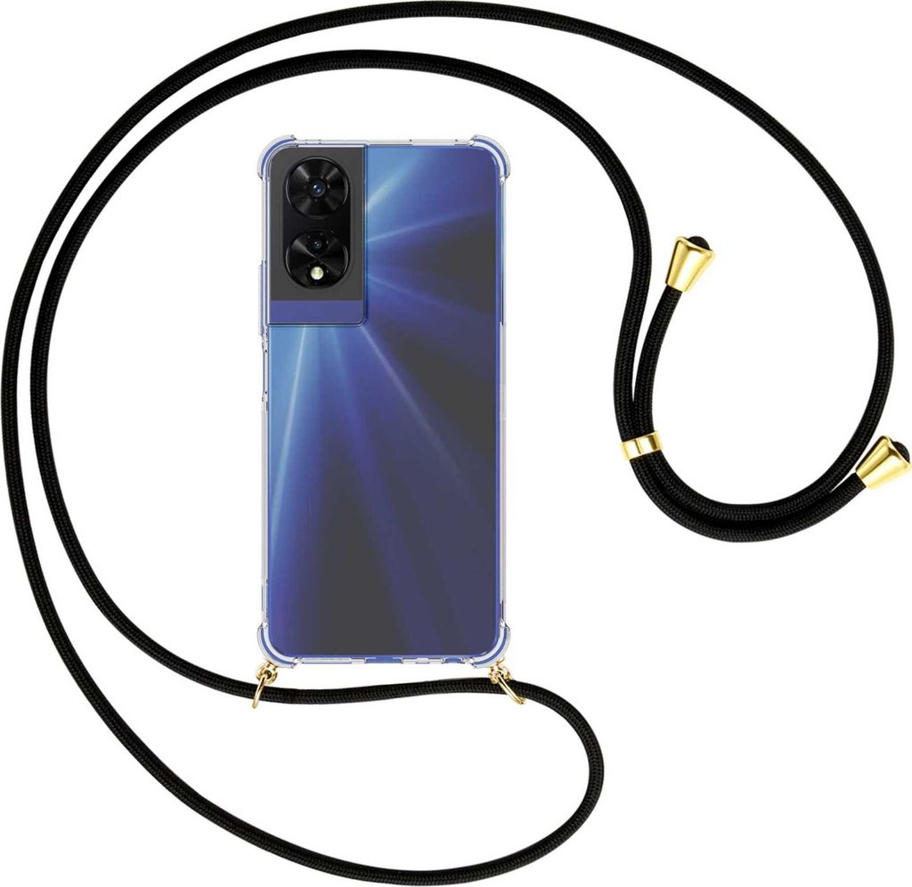 Handykette Backcover-Schutzhülle mit Band (Metall goldfarben) für TCL 505 4G - schwarz